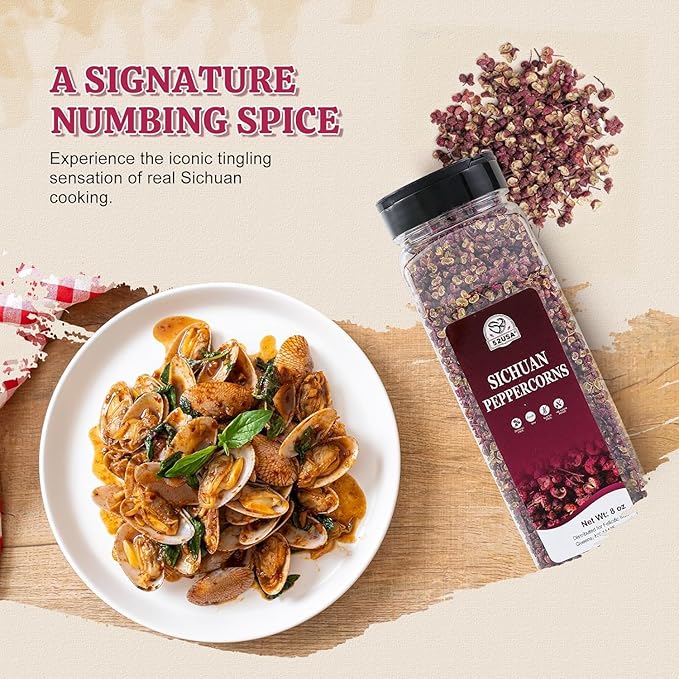 52USA Sichuan Peppercorns, Szechuan Peppercorns 8oz Bottle –Authentic Whole Red Sichuan Pepper, Strong Flavor with Tingly Numbness, Essential Spice for Mapo Tofu, Kung Pao Chicken, Asian Cuisine