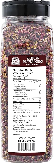 52USA Sichuan Peppercorns, Szechuan Peppercorns 8oz Bottle –Authentic Whole Red Sichuan Pepper, Strong Flavor with Tingly Numbness, Essential Spice for Mapo Tofu, Kung Pao Chicken, Asian Cuisine