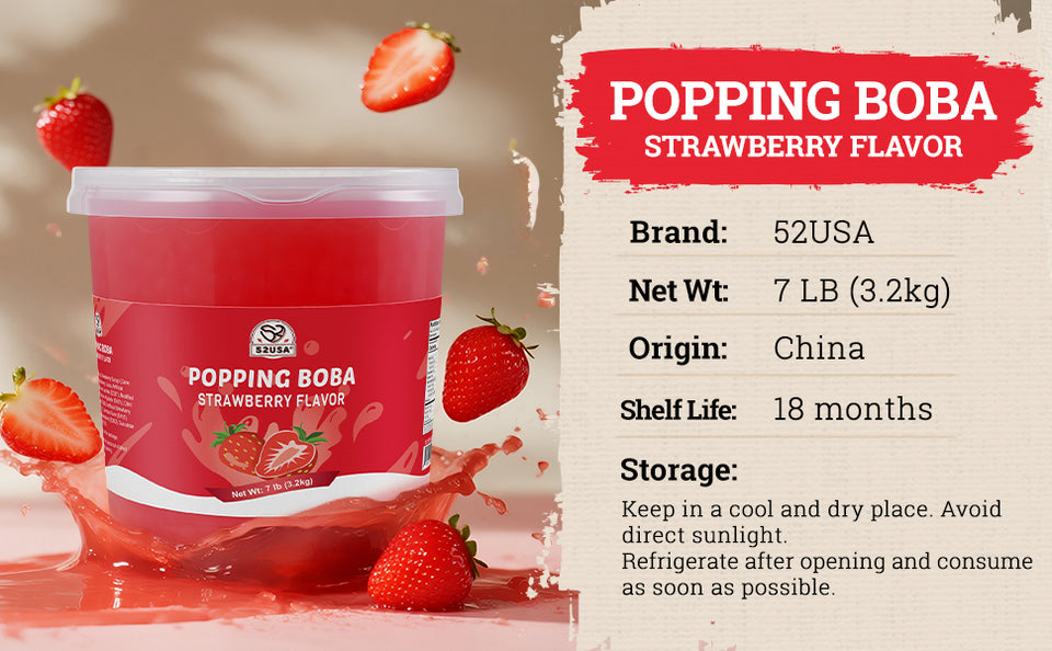 52USA Popping Boba Variety Pack, Bursting Boba Pearls for Bubble Tea, Beverages, Ice Cream (Strawberry 7 LB + Lychee 1.1 LB)