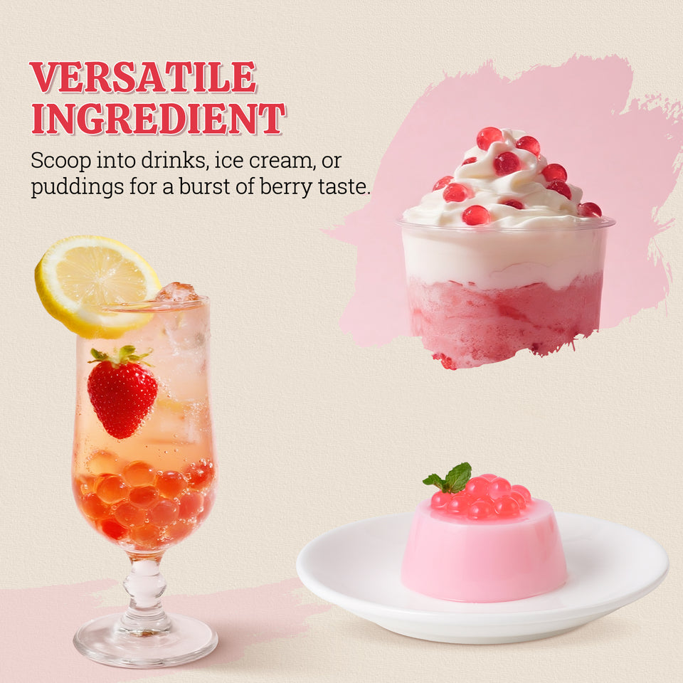 52USA Strawberry Popping Boba Peals 7.05 Pounds, Bursting Boba Pearls for Bubble Tea, Beverages, Ice Cream, Shakes, Yogurt, Desserts, Smoothies & Drinks Toppings