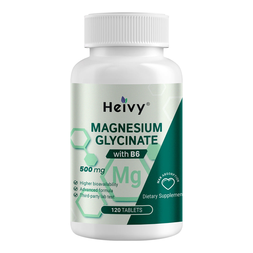 Heivy Magnesium Glycinate with B6 – 5-in-1 Advanced Formula for Energy & Muscle Support