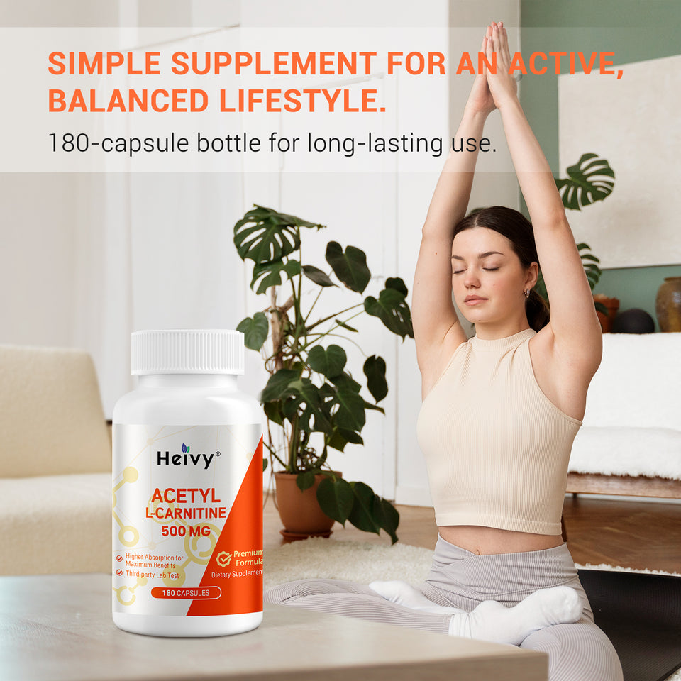 Heivy Acetyl L-Carnitine 500mg – 180 Capsules (2 Pack)