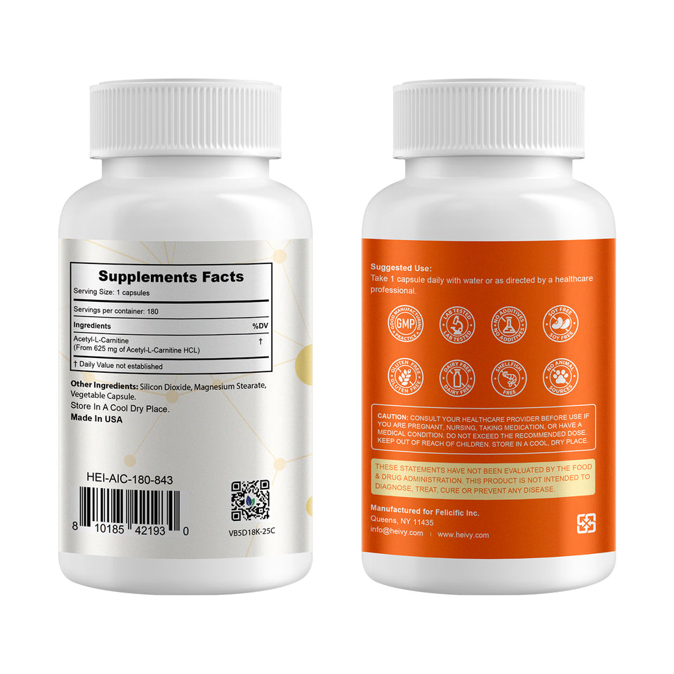 Heivy Acetyl L-Carnitine 500mg – 180 Capsules (2 Pack)