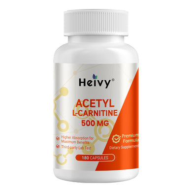 Acetyl-L Carnitine 500 mg, Amino Acid, Suppots Brain & Nerve Health, Non-GMO, Gluten-Free,180 Capsules