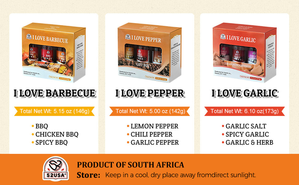 52usa Spice Seasoning Set of 9 with Integrated Grinders, Individual Spice Grinder, Pure and Fresh Perfect for BBQ Seasoning Gift Set, Grilling Spice, Pepper Grinder