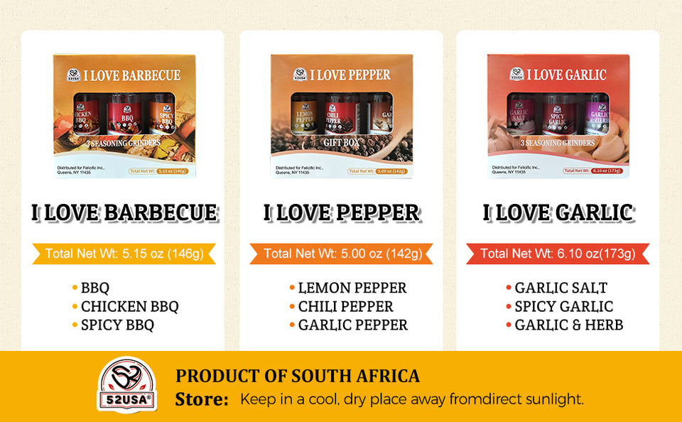 52usa Spice Seasoning Set of 9 with Integrated Grinders, Individual Spice Grinder, Pure and Fresh Perfect for BBQ Seasoning Gift Set, Grilling Spice, Pepper Grinder
