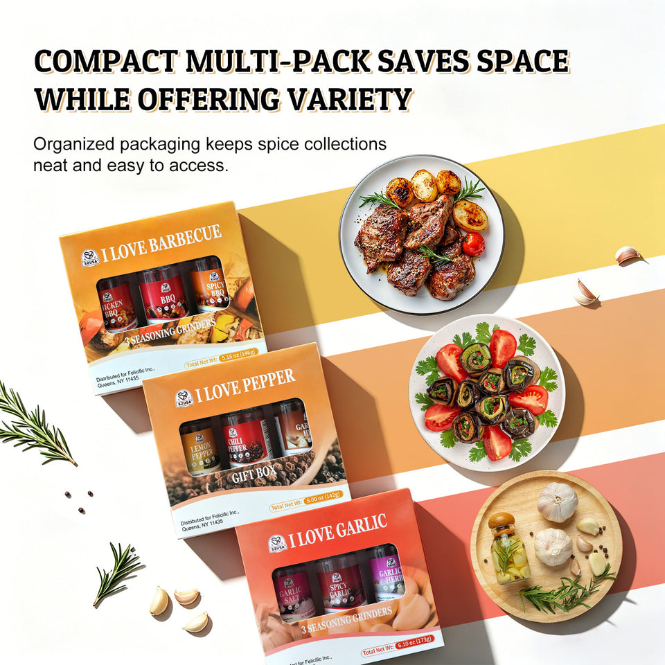 52usa Spice Seasoning Set of 9 with Integrated Grinders, Individual Spice Grinder, Pure and Fresh Perfect for BBQ Seasoning Gift Set, Grilling Spice, Pepper Grinder
