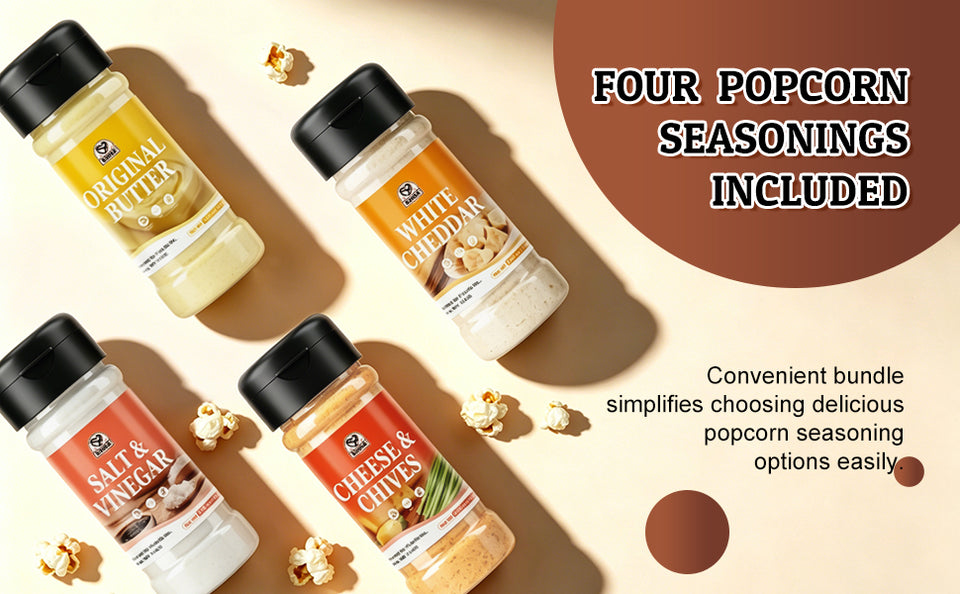 52USA Popcorn Seasoning Set, Multi-Flavor Variety Pack, Popcorn Spice Set | White Cheddar Cheese, Original Butter, Cheese & Chives, Salt & Vinegar, Old Fashioned (Pack of 4)
