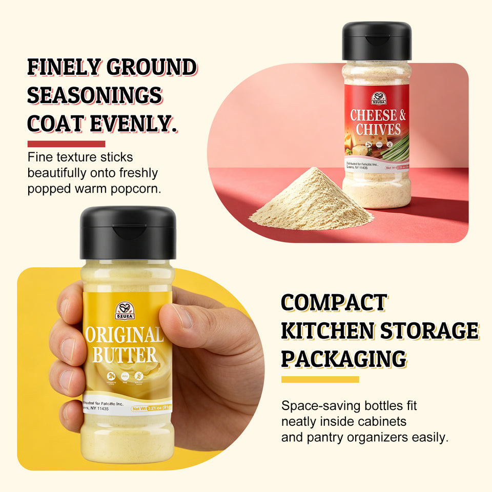 52USA Popcorn Seasoning Set, Multi-Flavor Variety Pack, Popcorn Spice Set | White Cheddar Cheese, Original Butter, Cheese & Chives, Salt & Vinegar, Old Fashioned (Pack of 4)