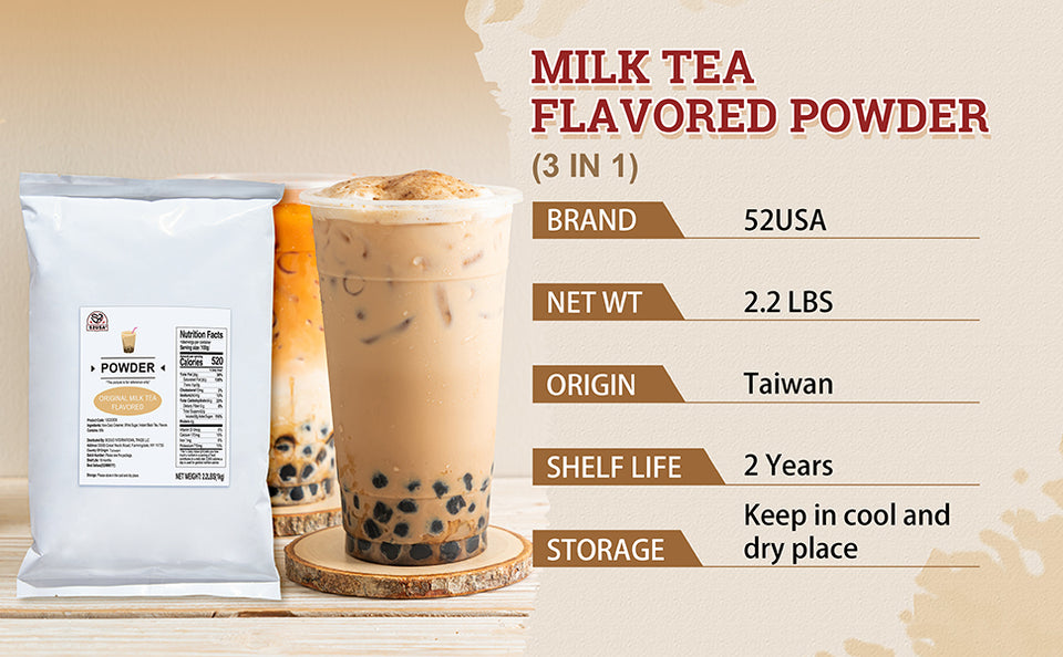 52USA Strawberry Milk Tea Kit: Strawberry Popping Boba + Milk Tea 3-in-1 Powder – DIY Classic Bubble Tea Set