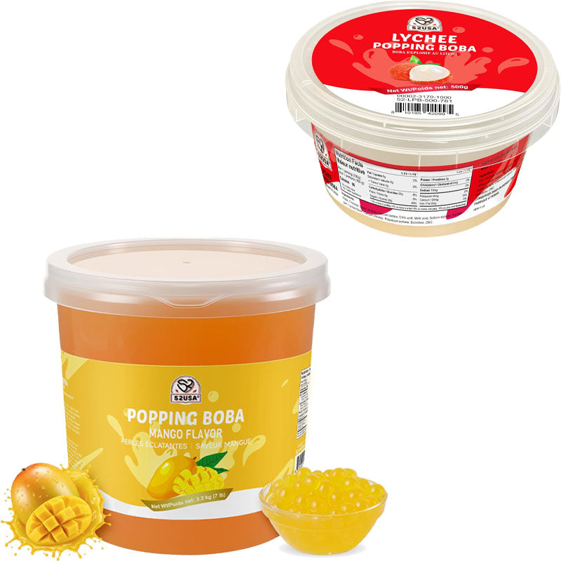 52USA Mango & Lychee Popping Boba Duo: Mango 3.2kg + Lychee 500g – DIY Topping Kit for Bubble Tea & Summer Drinks