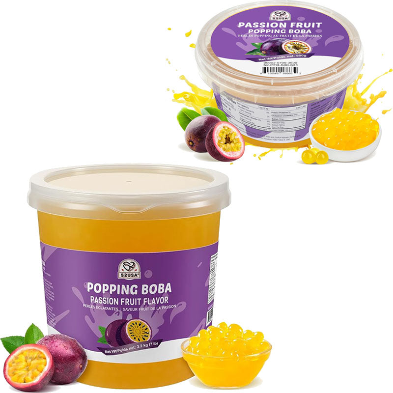 52USA Passion Fruit Popping Boba Duo: 3.2kg Bulk Tub + 500g Pack – DIY Topping Kit for Bubble Tea & Summer Drinks