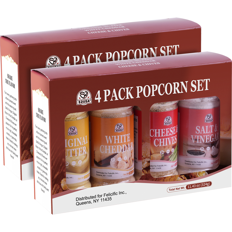 52USA Popcorn Seasoning Set, Multi-Flavor Variety Pack, Popcorn Spice Set | White Cheddar Cheese, Original Butter, Cheese & Chives, Salt & Vinegar, Old Fashioned (Pack of 4)
