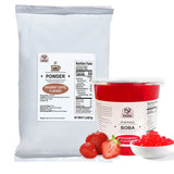 52USA Strawberry Coffee Tea Kit: Strawberry Popping Boba + Coffee Milk Tea 3-in-1 Powder – DIY Morning Boost Bubble Tea Set