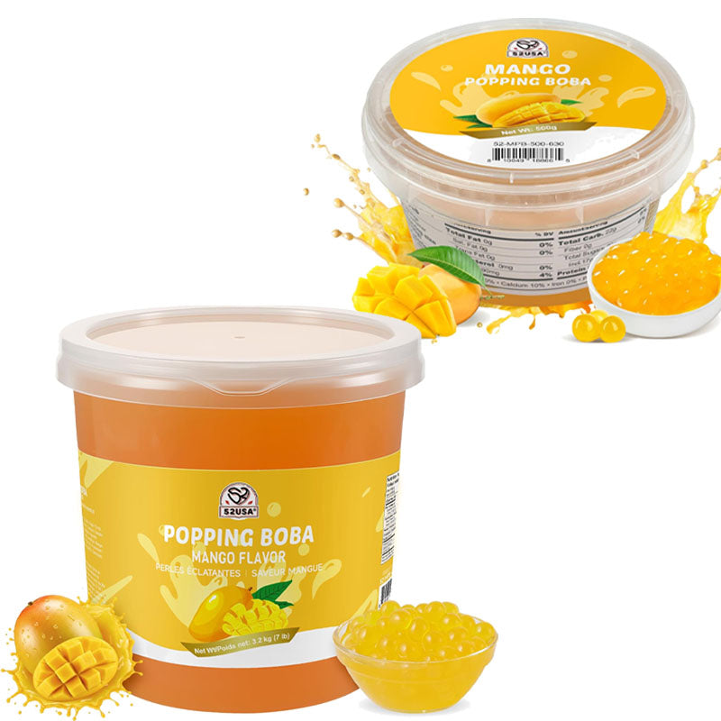 52USA Mango Popping Boba Duo: 3.2kg Bulk Tub + 500g Pack – DIY Topping Kit for Bubble Tea & Summer Drinks