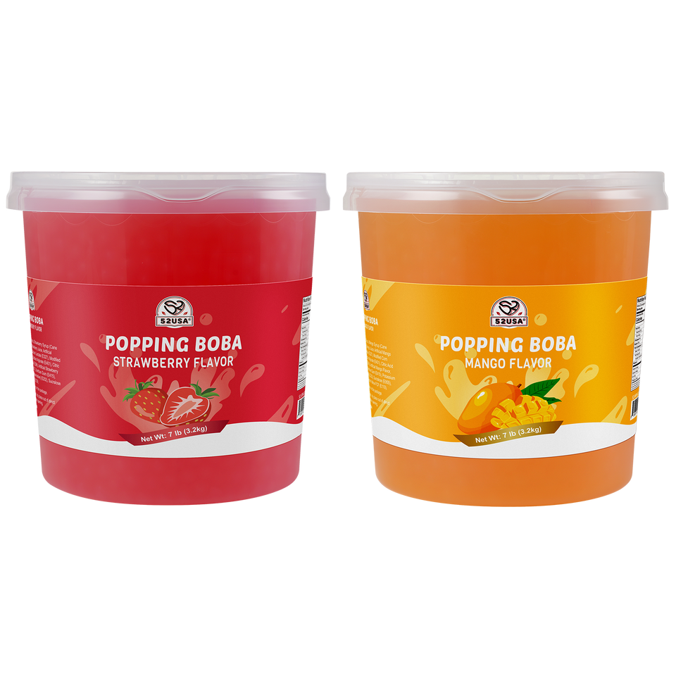 52USA Summer Selection Popping Boba Duo: Mango + Strawberry – Bursting Fruit Pearls for Milk Tea, Lemonade, Smoothies & Family Parties