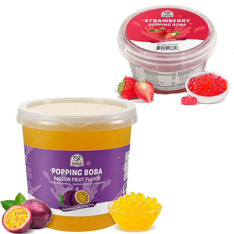 52USA Passion Fruit & Strawberry Popping Boba Duo: Passion Fruit 3.2kg + Strawberry 500g – DIY Topping Kit for Bubble Tea & Summer Drinks