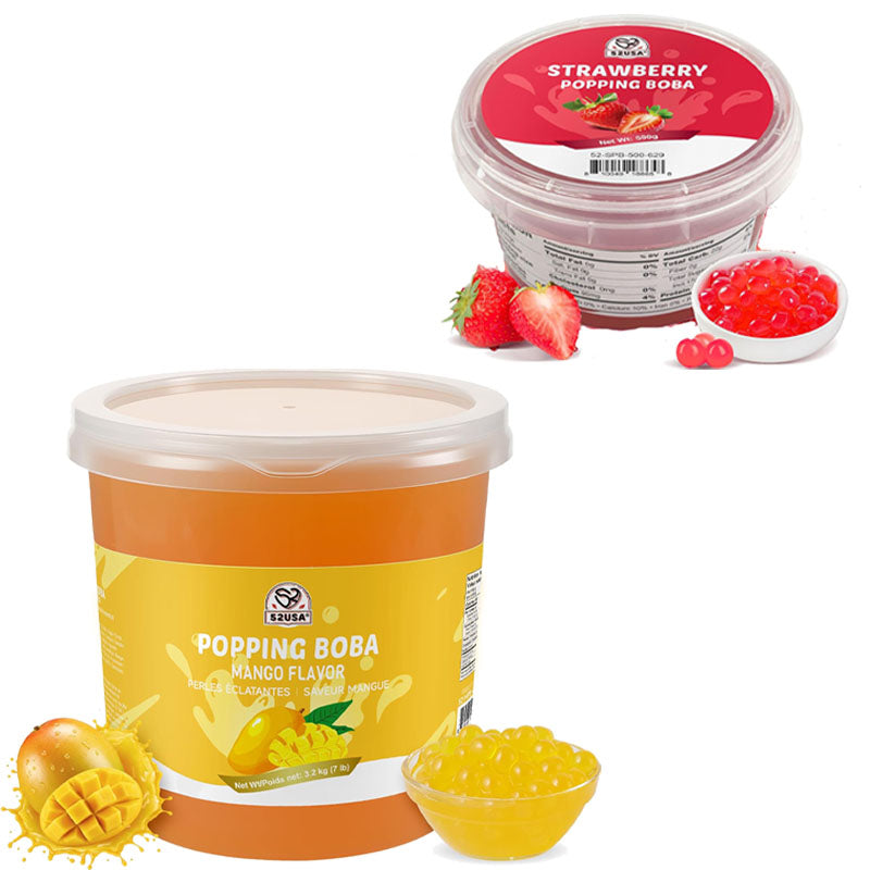 52USA Mango & Strawberry Popping Boba Duo: Mango 3.2kg + Strawberry 500g – DIY Topping Kit for Bubble Tea & Summer Drinks