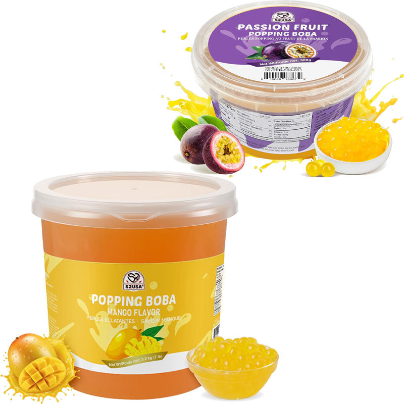 52USA Mango & Passion Fruit Popping Boba Duo: Mango 3.2kg + Passion Fruit 500g – DIY Topping Kit for Bubble Tea & Summer Drinks
