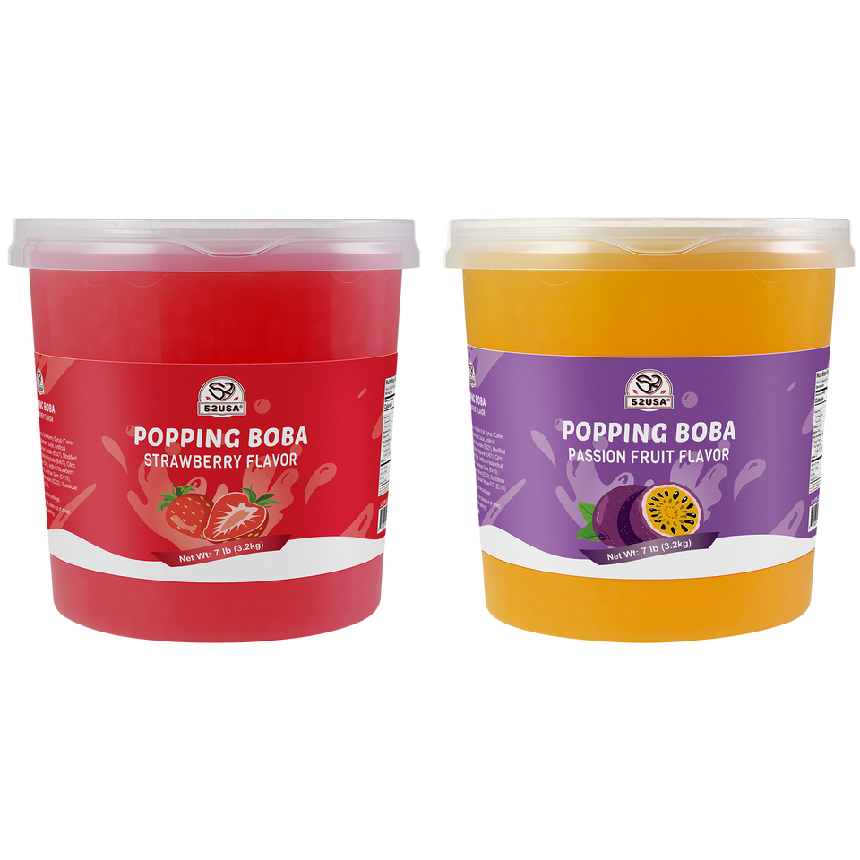 52USA Popping Boba Duo: Passion Fruit + Strawberry 3.2kg Each – Assorted Fruit Flavors for Bubble Tea & Summer Drinks